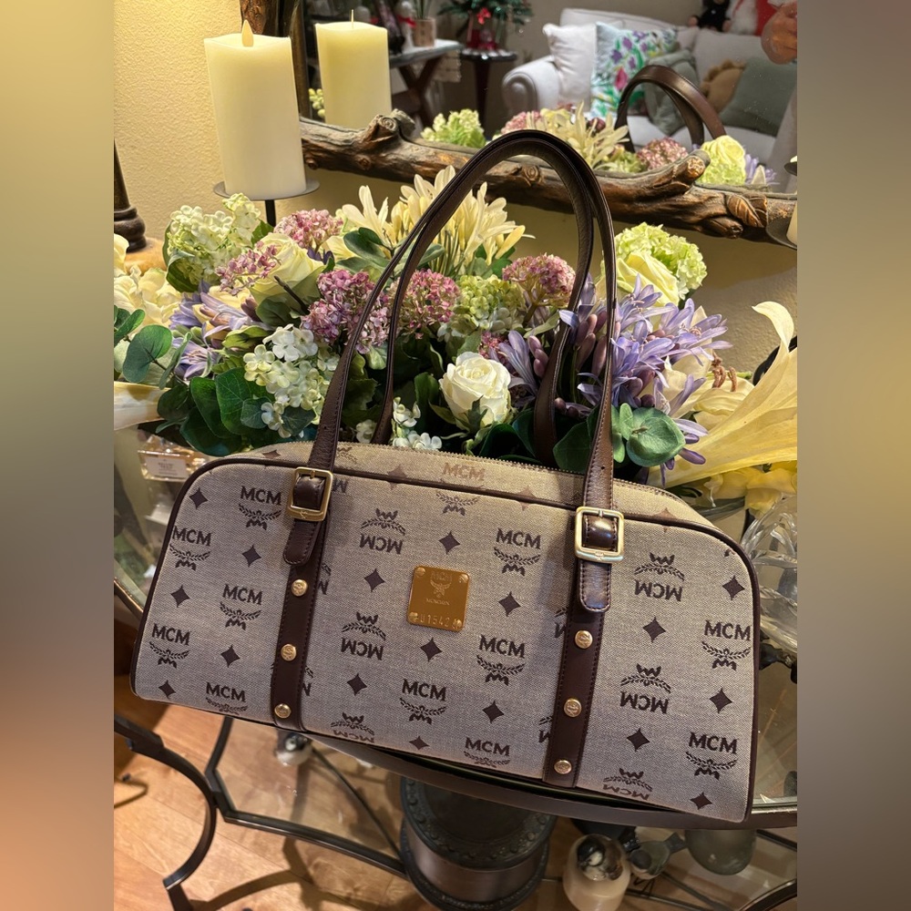 MCM Tan and Brown Monogram Shoulder Bag